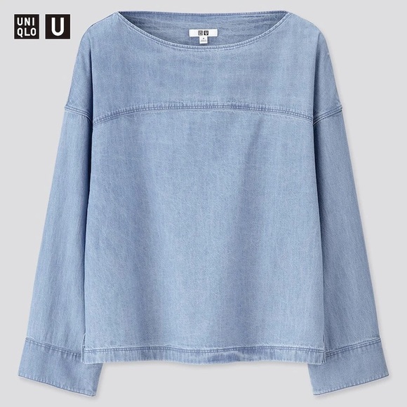 NWT Uniqlo Denim Boat Neck Long Sleeve Blouse - Picture 3 of 10